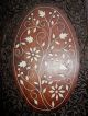 Antique English Ornate Petite Carved Wood Coffee Tea Serving Tray Teak Inlay Trays photo 3