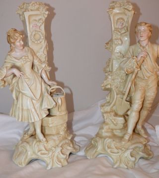 Serves Signed 1805 Porcelain Candlesticks Victorian Couple photo
