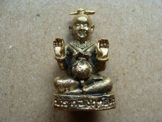Rare Antique Mini Old Brass Small Lp Tae Buddha Statue Kuman Thong Thai Amulet. photo