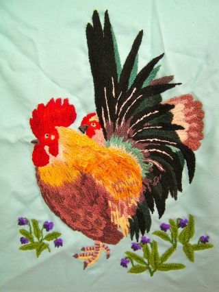 Vintage Antique Japanese Silk Embroidery Completed Needlework Asian Cock Chicken photo