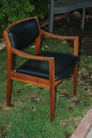 Vintage W.  H.  Gunlocke Danish Modern Armchair W/ Black Leather Upholstery photo