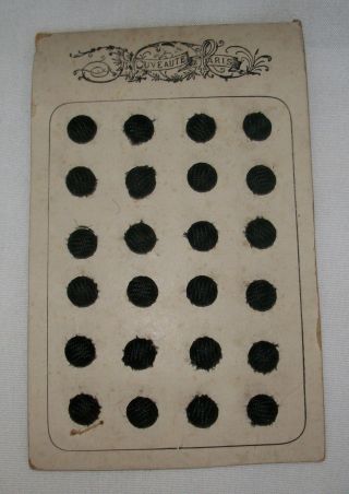Antique Vintage Circa 1880 Card Of Black Silk Buttons From Paris photo
