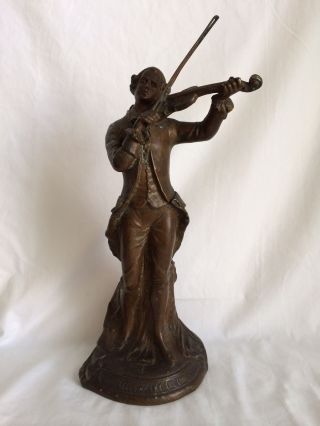Antique Victorian Spelter Statue Classical Violin Violinist Clock Topper photo