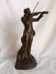 Antique Victorian Spelter Statue Classical Violin Violinist Clock Topper Metalware photo 5