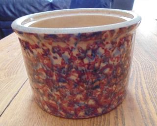 Yellow Ware Butter Crock 5 1/2 Inch Sponge Glaze High Grade Rare Color photo