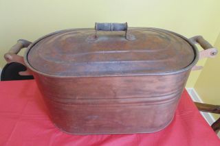 Copper Boiler Antique Primitive Wood Handles Very photo