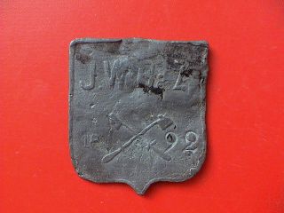 Antique Lead Shield - Shape Plumber Seal With Company Name And Date,  1892 Ad. photo