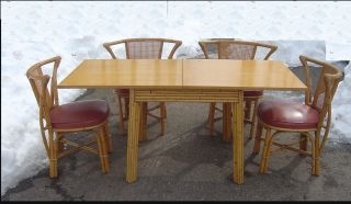 Mid Century Rattan Dining Chairs & Table Paul Frankl Del Area Ct,  Ma,  Me,  Ri,  Nyc photo