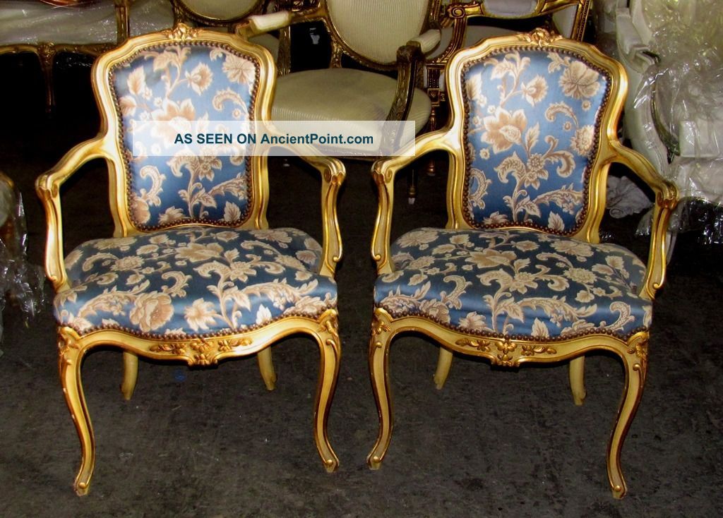 19th C.  Elegant French Polychrome Diminutive Louis Xv Fauteuils Arm Chairs 1800-1899 photo