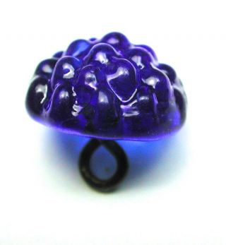 Antique Charmstring Glass Button Cobalt Blue Berry Top Swirl Back photo