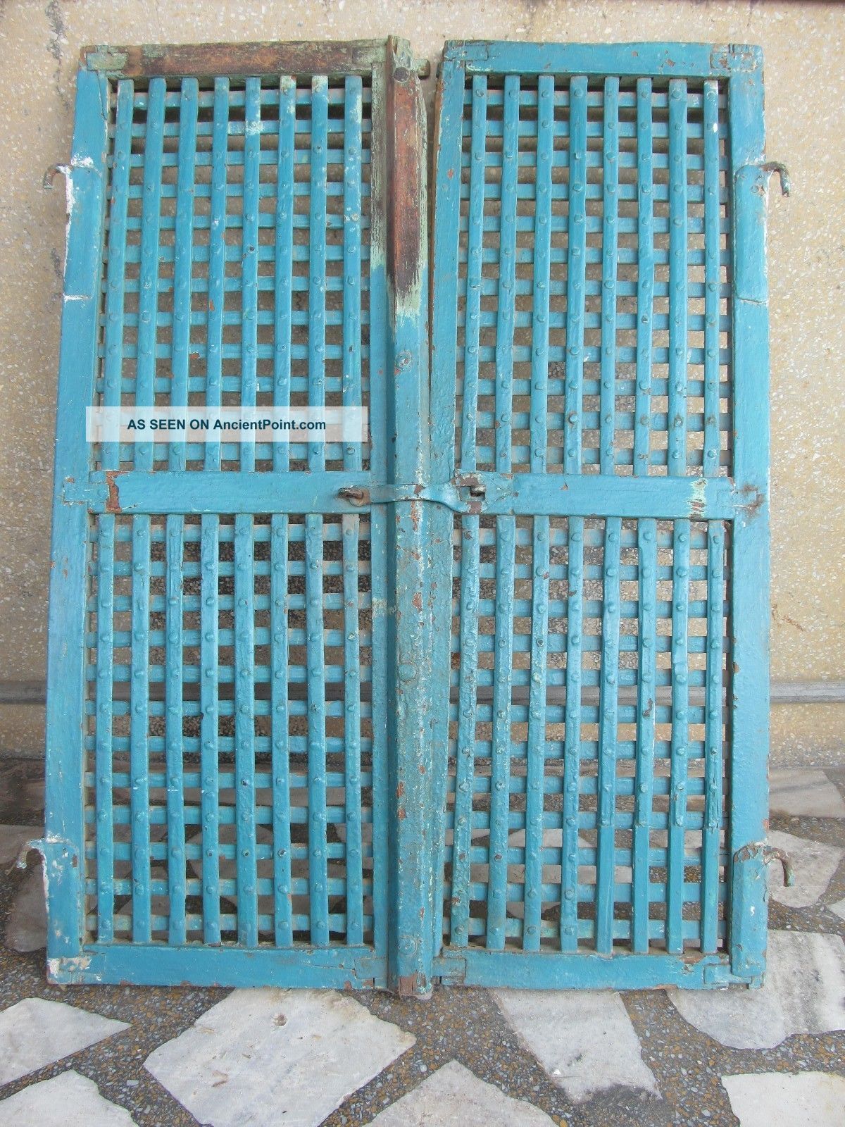 Indian Antique Hand Made Wooden Temple Ala Door Window Rich Patina India photo