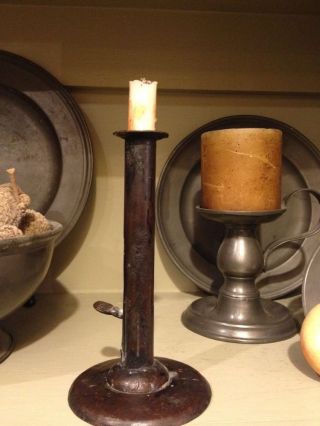Early American Antique Primitive Hog Scraper Candlestick photo