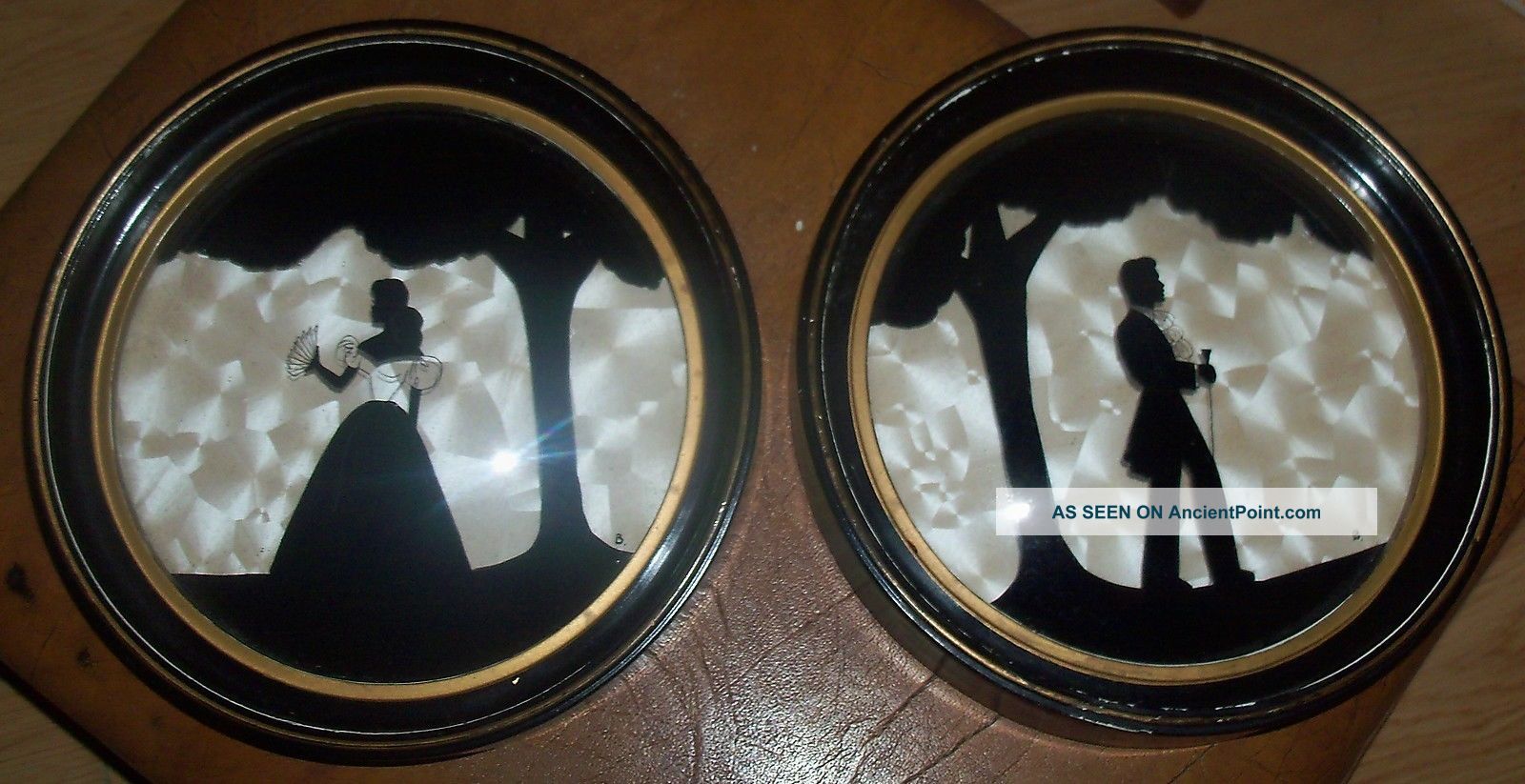 2 Bilderback ' S Convex Bubble Glass Dome Reverse Painted Silhouettes 7.  5 