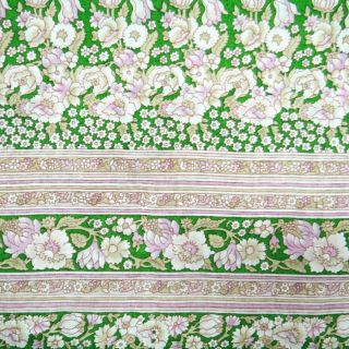 Vintage Saree Pure Silk Floral Printed India Sari Fabric Green Craft Art Deco photo