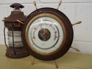 Vintage West German Old Wooden And Brass Nautical Barometer Barigo - Ships Wheel photo
