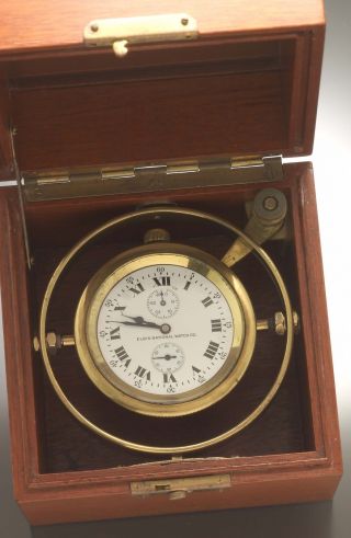 18 - Size Elgin 21 - Jewel Free Sprung Up/down Indicator Gimbaled Boxed Deck Watch photo