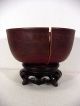 Endo Period Antique And Most Rare Japanese Wooden Tea / Rice Bowl Spiral Carved Bowls photo 2