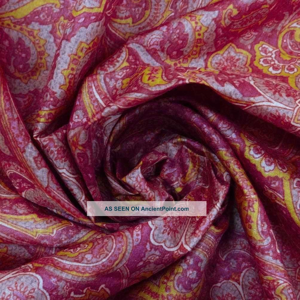 Vintage Saree Silk Blend Paisley Printed Indian Sari Fabric Magenta Deco Dress D Other photo