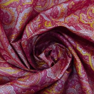 Vintage Saree Silk Blend Paisley Printed Indian Sari Fabric Magenta Deco Dress D photo