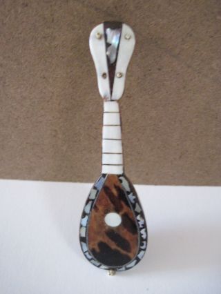 Vintage:miniature Mandolin Tortoiseshell Mother Of Pearl Bone - Tigerwood Inlays photo