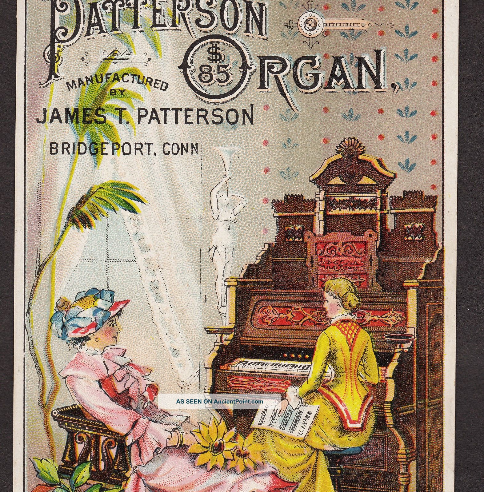 1800 ' S James T.  Patterson $85 Organ Co Bridgeport Ct Victorian Advertising Card Keyboard photo