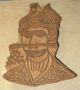 Vintage Printers Block Wooden Stamp Eastern Indian Prince Big Mustache Headdress Primitives photo 1