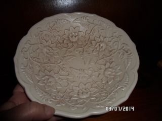 Stunning Ornate Antique Bowl Off White With Brass Base Marked 444 M.  C. photo
