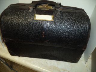 Doctors Medical Black Leather Hand Bag W/name Plate & Maker photo