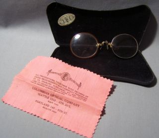 Old Gold Filled Shur - On Pince Nez Eyeglasses Spectacles Portland Or Case Cloth photo