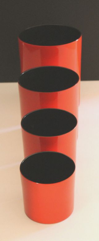 Mid Century 60 ' S Japanese 4 Chinese Red &black Lacquer Nested Containers Fun photo