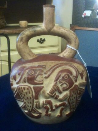 Inca Treasures Ltd Pre Columbian Moche Stirrup Vessel,  Pottery,  Artifact,  Coa photo
