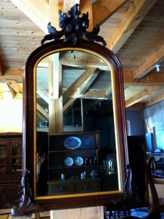 Wow 19th Century Victorian Style Mirror Gold Gilt Inlay Fine Patina Wood Vintage photo