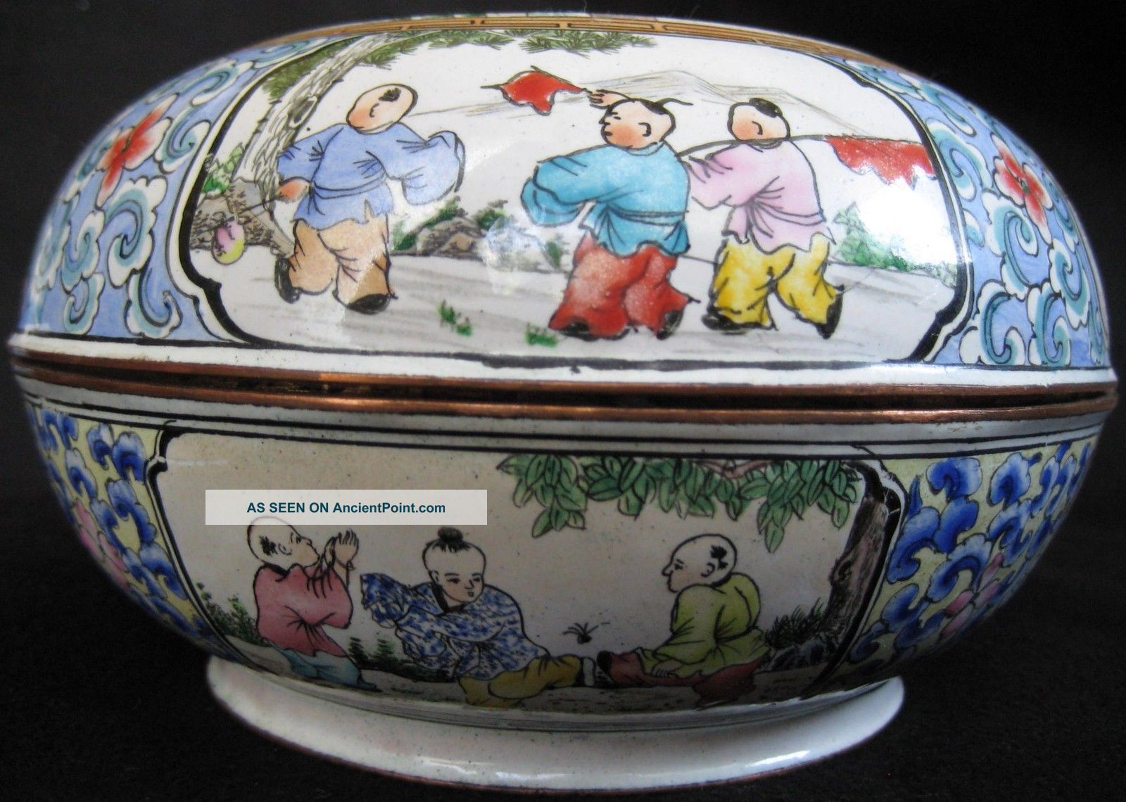 Mid Ch ' Ing Enamel Hand Painted Copper Children Playing Box Boxes photo