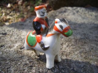 Antique Horce Doll Japan Japanese Ceramic Emperor Riding A Horse 1245 photo