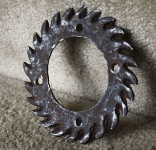 Antique Primitive Forged Wrought Iron Blade,  Sprocket,  Gear,  Loom Cog,  Steampunk photo