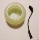 Antique Chinese Celadon Jade Jadeite Salt Cellar Bowl Mini Silver Dragon Spoon Bowls photo 1