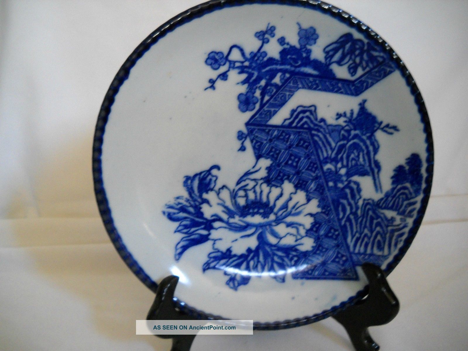 Old Japanese Meiji Period Blue & White Charger Plate - Floral/landscape 10 In. Plates photo