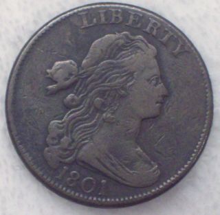 1801 Draped Bust Large Cent Vf+/xf Detailing Rare S - 224 Authentic Rotated Coin photo
