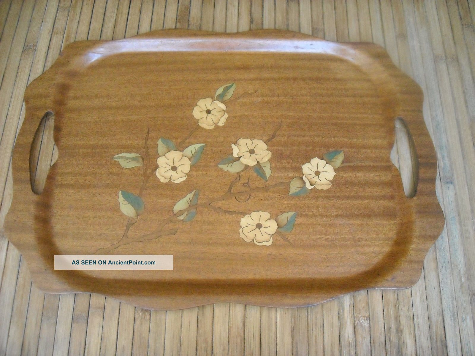 Large Vintage Overton Bentwood Walnut Inlay Serving Tray Mcm Antique Rare Htf Other photo