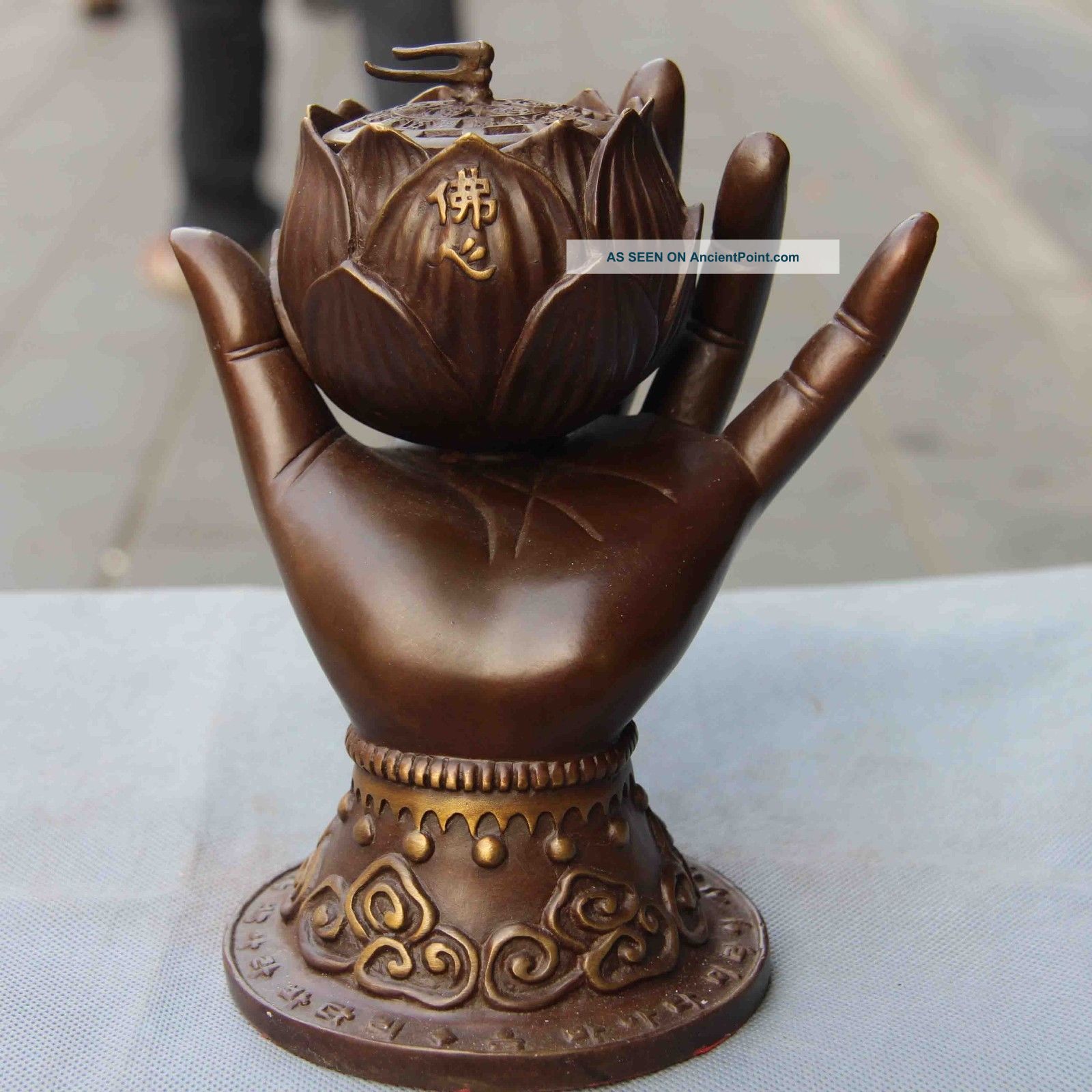 China Classical Fane Copper Bronze Guan Yin Kwan - Yin Hand Incense Burner Censer Reproductions photo