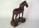 Unusual Old Chinese Oriental Carved Mahogany Wood Horse On Stand,  Glass Eyes Horses photo 2
