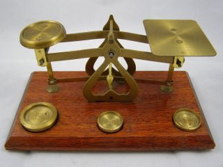 Great Set Of Vintage Brass Postal Scales And Weights photo