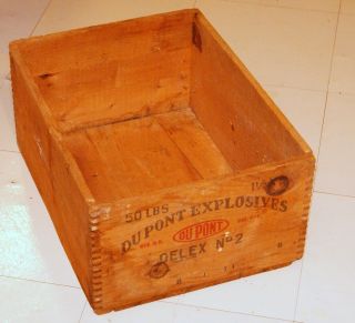 Antique Dupont High Explosive Gelex No 2 50lb Dynamite Jointed Wood Crate Lqqk photo