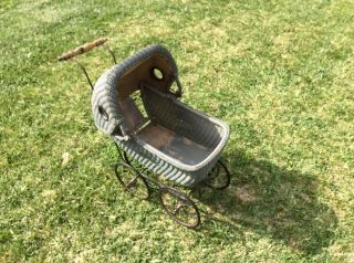 Vintage Antique Wicker Baby Doll Carriage - Buggy photo