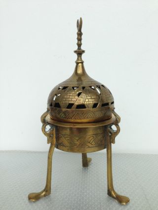 Egyptian Revival Islamic Brass Incense Burner Ottoman Cairoware photo