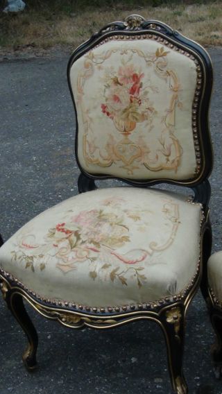 Setof3 Antique Louis Xv French Fauteuil Carved Aubusson Tapestry Circa1750 Chair photo