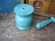 Small Vintage Wood Mortar And Pestle Robins Egg Blue Paint Primitives photo 2