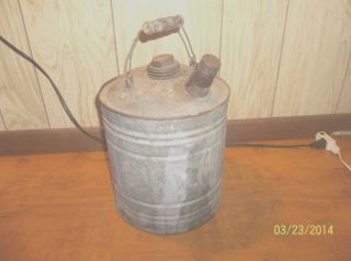 Vintage Kerosene/ Gas Can - Galvanized Metal W/wire & Wood Handle And Both Caps photo
