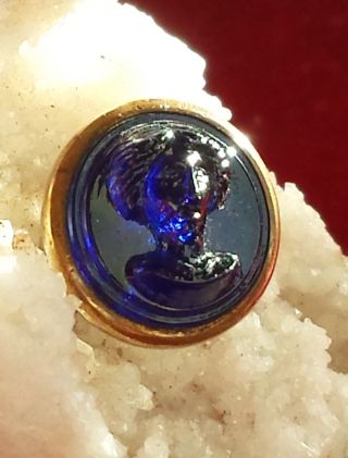 465 Antique Translucent Cobalt Blue Jenny Lind Waistcoat Charmstring Button photo