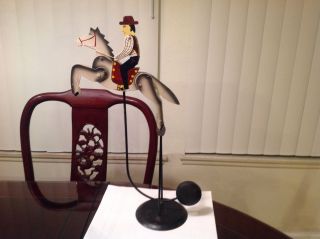 Vintage Cowboy Horse Pendulum Counterbalance Cast Iron Metal Folk Art photo